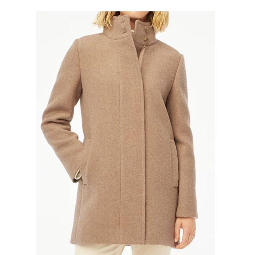 J Crew Women's Plus Size City Coat Lined Wool Blend Button Neck Tan Overcoat